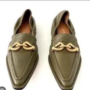 BURCH TORY BURCH JESSA POINTED TOE LEATHER LOAFERS, Army Green
